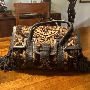 Isabella Fiore Leather and Tapestry “carpet” bag